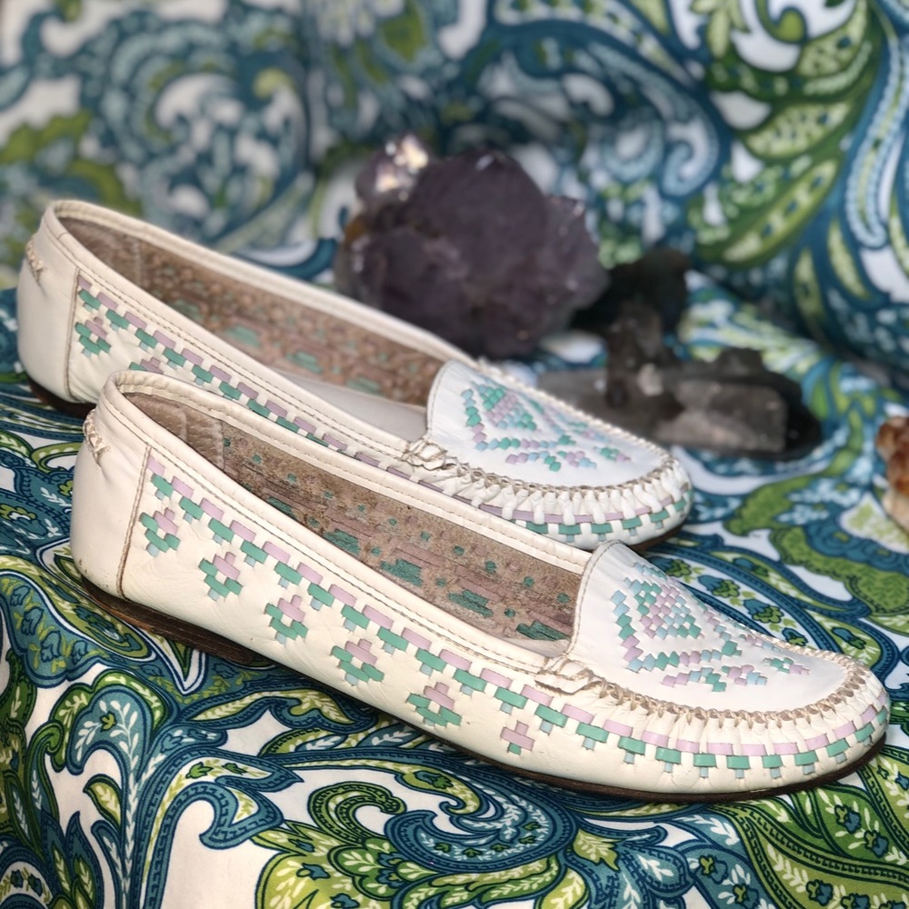 Rare Vintage Brazilian White Leather Moccasins